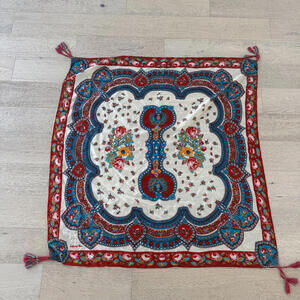 Johnny Was Silk Floral Patterned Square Scarf with Tassels